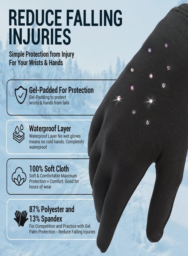 Kami-So Figure Skating Rhinestone Gloves for Competition & Practice | Skate Gloves with Gel Wrist Support, Crystals | Figure Skating Accessories, Padded Thermal Wear | Black | Large Waterproof - Image 2